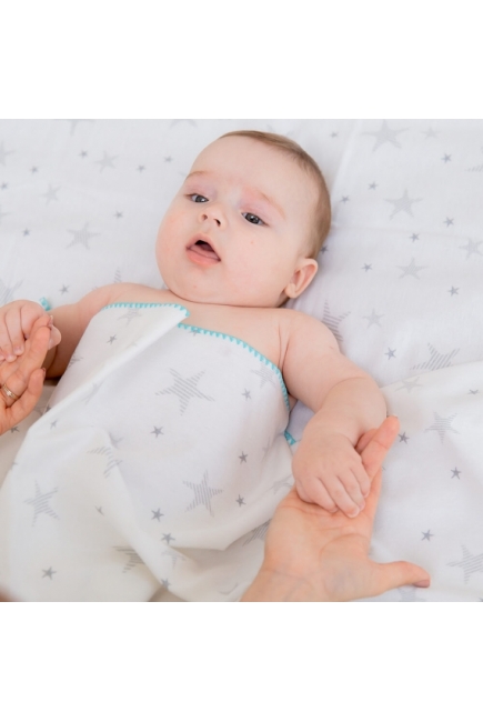 Фланелевая пеленка для новорожденных Adam Stork большая, принт Turquoise Stars