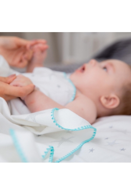 Фланелевая пеленка для новорожденных Adam Stork большая, принт Turquoise Stars