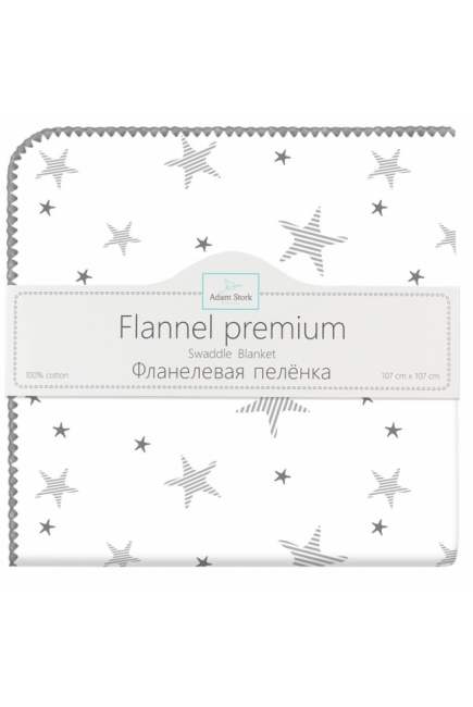 Фланелевая пеленка для новорожденных Adam Stork большая, принт Gray Stars