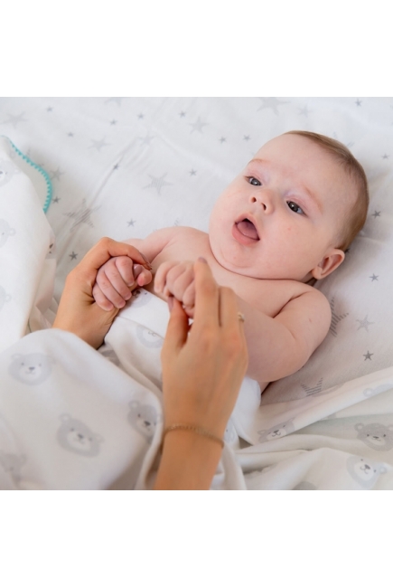 Фланелевая пеленка для новорожденных Adam Stork большая, принт Turquoise Bears