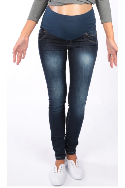 Джинсы для беременных зауженные с высоким мягким поясом, темно-синие