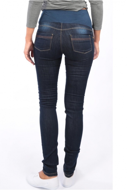 Джинсы для беременных зауженные с высоким мягким поясом, темно-синие