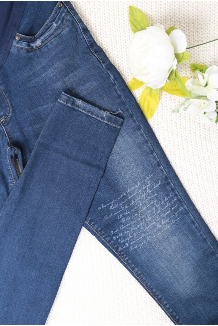 Джинсы для беременных зауженные. с потертостями, темно-синие