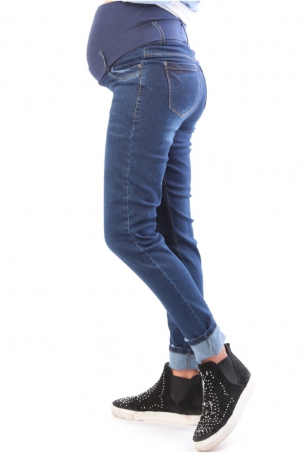 Джинсы для беременных с высоким мягким поясом, темно-синие