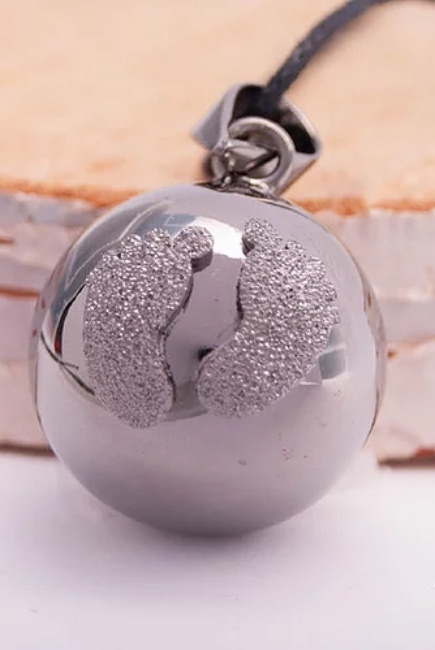 Кулон для беременных колокольчик бола, черный родий с "бриллиантовыми" ножками