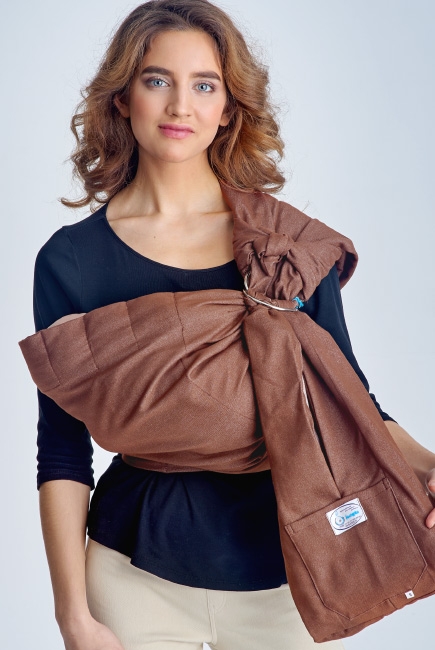 Переноска для детей - Слинг с кольцами Баюшка двуслойный, Джинс красно-коричневый