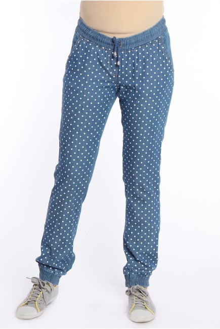 Джинсы для беременных и родивших в горошек, голубые