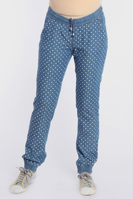 Джинсы для беременных и родивших в горошек, голубые