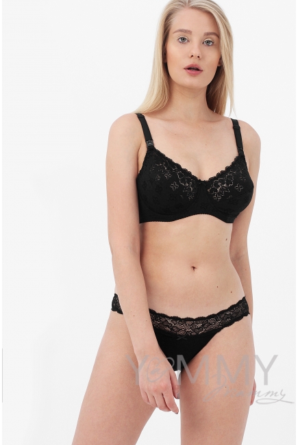 Бюстгальтер для беременных и кормящих кружевной на каркасе, чёрный