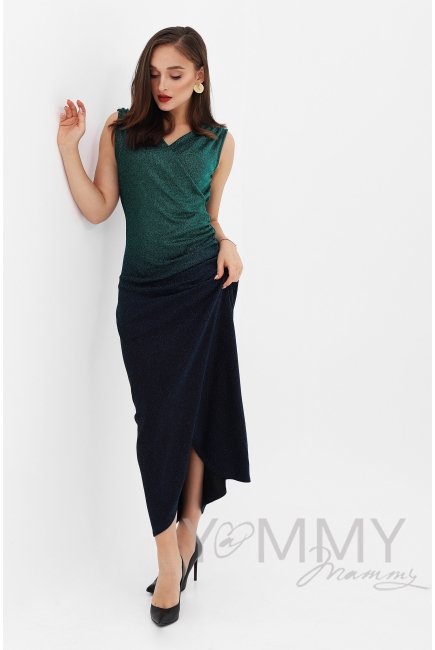 Вечернее платье для кормящих и беременных длинное с градиентом, цвет  изумрудный