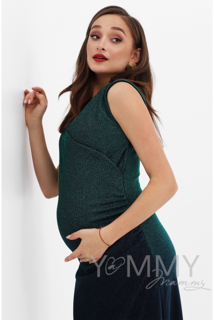 Вечернее платье для кормящих и беременных длинное с градиентом, цвет  изумрудный