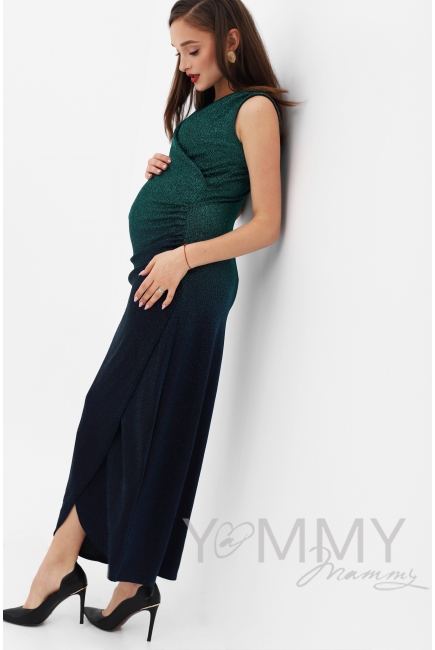 Вечернее платье для кормящих и беременных длинное с градиентом, цвет  изумрудный