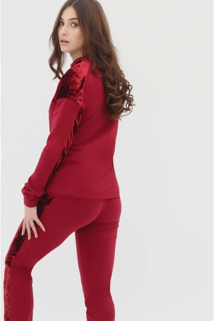 Костюм для кормящих и беременных с отделкой из велюра, цвет марсала