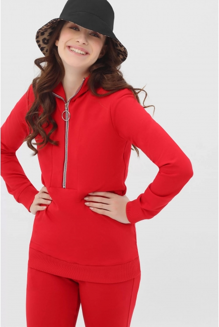 Костюм для беременных и кормящих из футера с декоративной молнией, красный