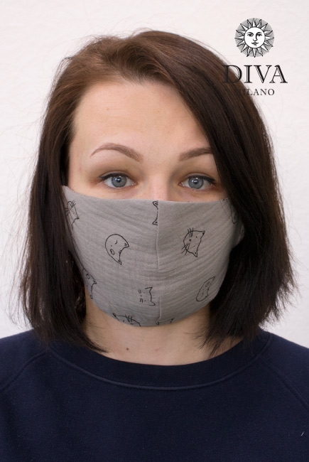 Медицинская маска против вирусов многоразовая (для взрослого), Grey Cats