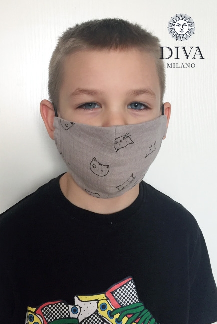 Медицинская маска многоразовая детская против вирусов, Grey Cats