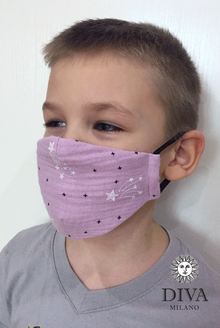 Маска медицинская многоразовая детская из муслина, Violet Stars
