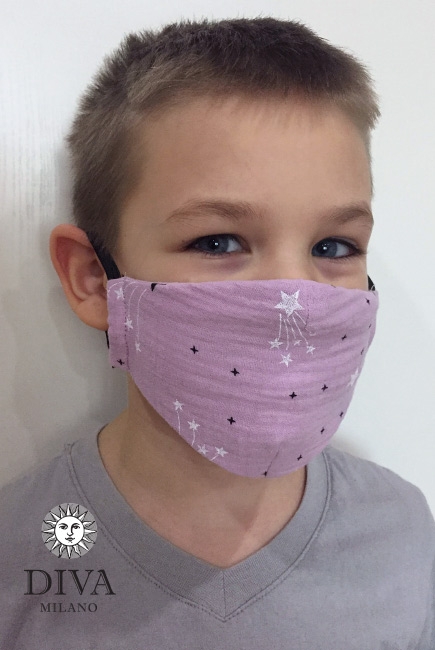 Маска медицинская многоразовая детская из муслина, Violet Stars