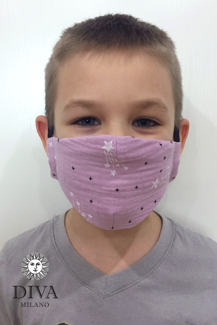Маска медицинская многоразовая детская из муслина, Violet Stars