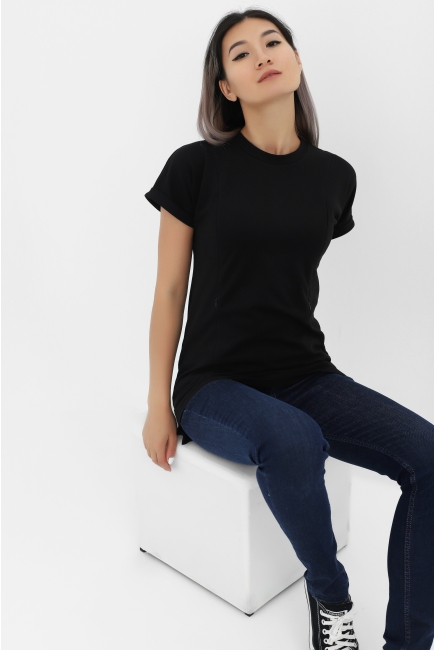 Футболка для кормящих и беременных с вертикальными молниями, цвет черный
