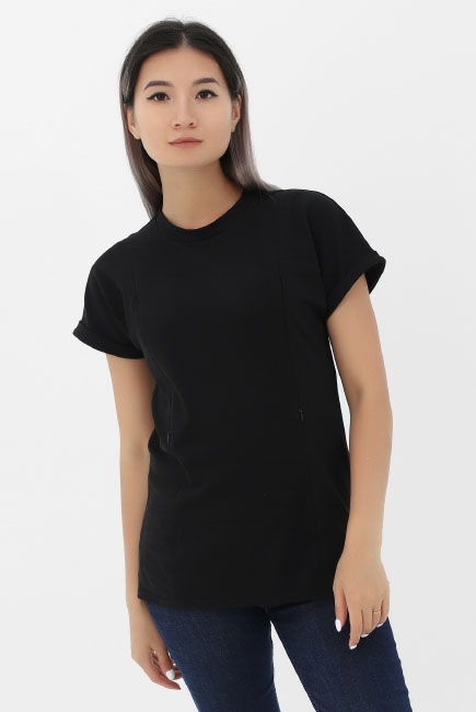 Футболка для кормящих и беременных с вертикальными молниями, цвет черный