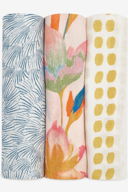 Бамбуковые пеленки для новорожденных Aden Anais большие, набор 3, Marine Gardens