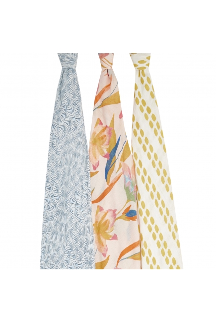 Бамбуковые пеленки для новорожденных Aden Anais большие, набор 3, Marine Gardens