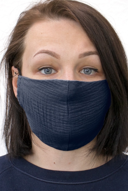Маска медицинская многоразовая муслиновая (марлевая) для взрослого, темно-синий