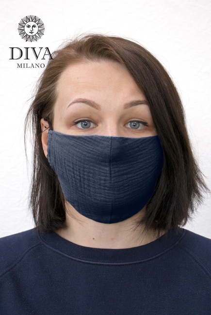 Маска медицинская многоразовая муслиновая (марлевая) для взрослого, темно-синий