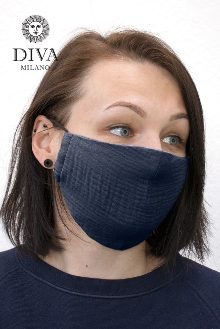 Маска медицинская многоразовая муслиновая (марлевая) для взрослого, темно-синий