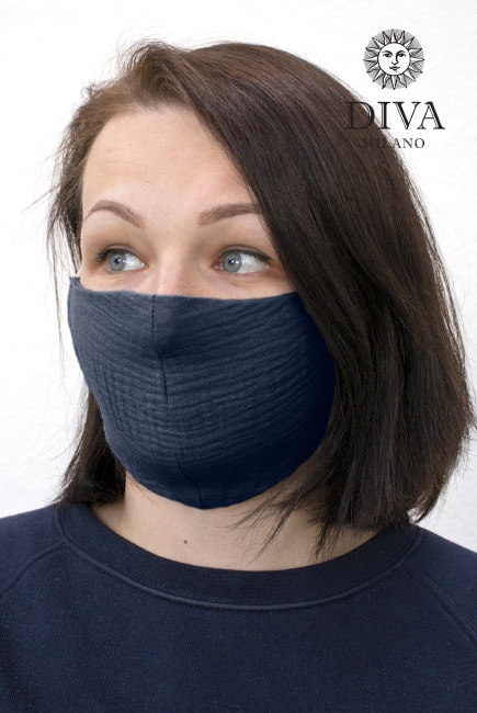 Маска медицинская многоразовая муслиновая (марлевая) для взрослого, темно-синий