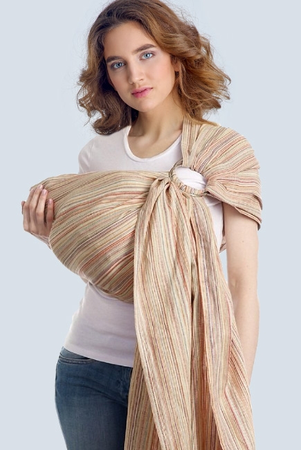 Переноска для детей - Слинг с кольцами Баюшка однослойный нешарфовый, Linen рыжий