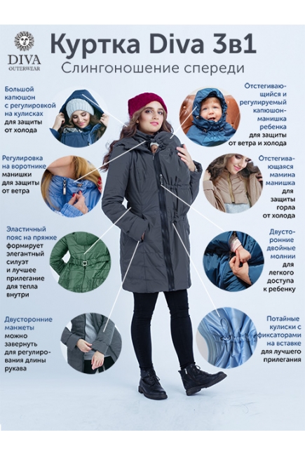 Слингокуртка зимняя 3 в 1 Diva Outerwear Celeste Snowflakes