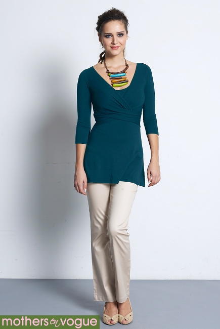 Топ для кормления Mothers en Vogue "Wrap Top", рукав 3/4, морская волна