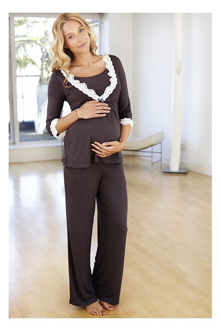 Домашний комплект для кормящих с брюками, длинный рукав, Amoralia Lace Trim, цвет Pewter