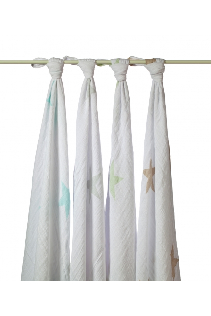 Муслиновые пеленки для новорожденных Aden&Anais большие, набор 4, Super Stars Scout