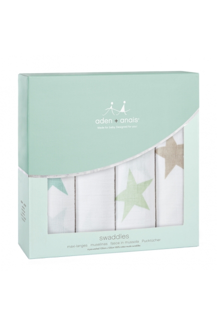 Муслиновые пеленки для новорожденных Aden&Anais большие, набор 4, Super Stars Scout