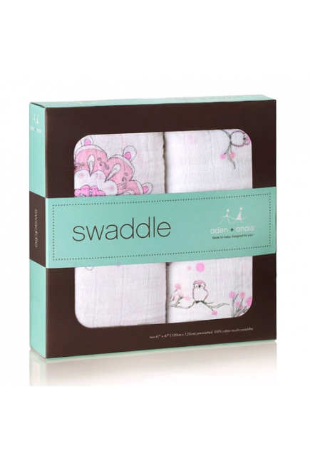 Aden&Anais набор 2 больших муслиновых пеленок, For the Birds Owls+Medallions (птички совы+круги)