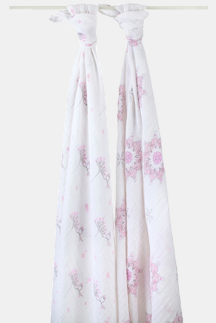 Aden&Anais набор 2 больших муслиновых пеленок, For the Birds Owls+Medallions (птички совы+круги)