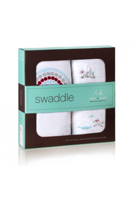 Aden&Anais набор 2 больших муслиновых пеленок, Liam the Brave Dogs+Medallions (храбрый пес круги)