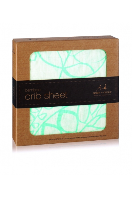 Aden&Anais простынка на матрас бамбуковая Azure Leafy (голубые листья)