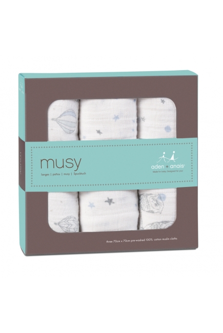 Муслиновые пеленки для новорожденных Aden&Anais средние, набор 3, Night Sky