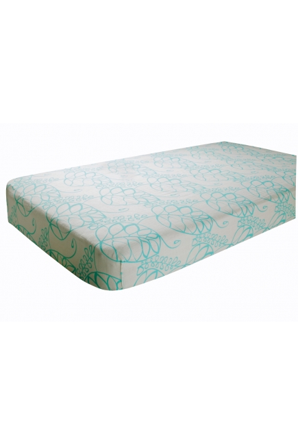 Aden&Anais простынка на матрас бамбуковая Azure Leafy (голубые листья)