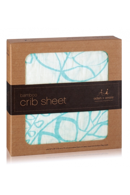Aden&Anais простынка на матрас бамбуковая Azure Leafy (голубые листья)