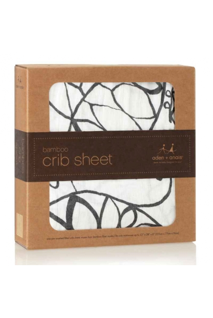 Aden&Anais простынка на матрас бамбуковая Moonlight Leafy (серые листья)