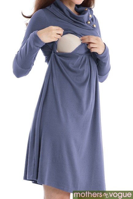 MEV Платье Buttoned Funnel-Neck, голубой (Velvet Morning)