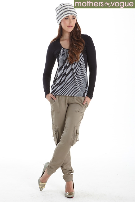 Топ для кормления Mothers en Vogue Slouchy Pleated LS полосатый принт