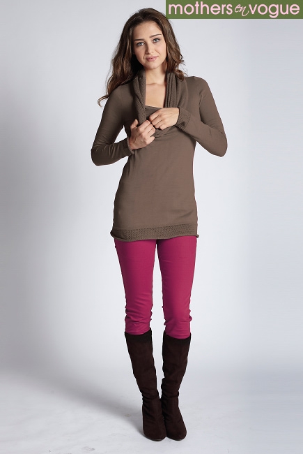 Свитер для кормящих Open-Stitch Cowlneck, бежевый (Gingersnap)