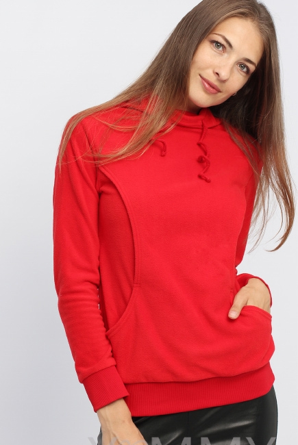 Толстовка для кормящих и беременных флисовая с завязками, цвет красный