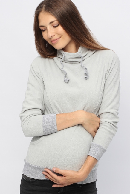 Толстовка для кормящих и беременных флисовая с завязками, цвет светло-серый